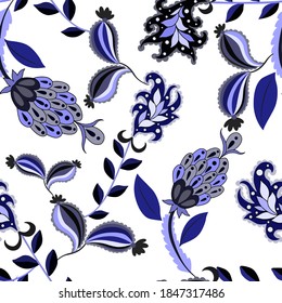 Creative seamless pattern with flowers and leaves in ethnic style. Floral decoration. Traditional paisley pattern. Textile design texture.Tribal ethnic vintage seamless pattern.	