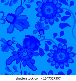 Patrón creativo sin fisuras con flores y hojas de estilo étnico. Decoración floral. Patrón tradicional de paisajes. Textil de diseño textil.Patrón inmaterial tribal étnico.	