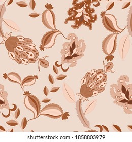 Creative seamless pattern with flowers and leaves in ethnic style. Floral decoration. Traditional paisley pattern. Textile design texture.Tribal ethnic vintage seamless pattern.	