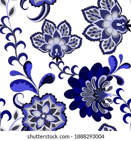 Creative seamless pattern with flowers and leaves in ethnic style. Floral decoration. Traditional paisley pattern. Textile design texture.Tribal ethnic vintage seamless pattern.	