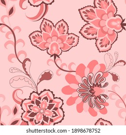 Creative seamless pattern with flowers and leaves in ethnic style. Floral decoration. Traditional paisley pattern. Textile design texture.Tribal ethnic vintage seamless pattern.	