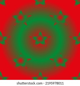 Kreatives, nahtloses Muster mit grünen Neon-3D-Sternen auf schönem rotem Farbverlauf-Hintergrund. Weihnachtshintergrund. Weihnachtskonzept. Neues Jahr Verpackungspapier für Geschenkbox.
