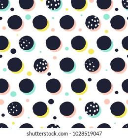 Creative seamless pattern with hand drawn textures. Abstract background. Polka dot pattern.