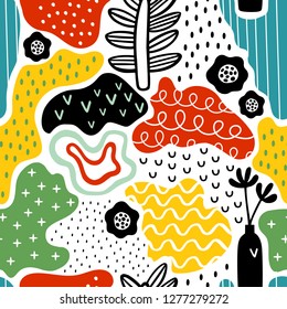 Creative seamless pattern with hand drawn textures. Abstract background. Great for fabric, textile, wrapping paper. Vector Illustration. 