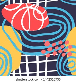 Creative seamless pattern with hand drawn textures. Abstract background. Great for fabric, textile, wrapping paper. Vector Illustration.