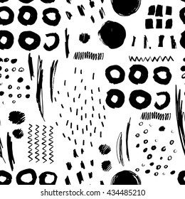 Creative seamless pattern with hand drawn textures made by ink.