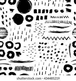 Creative seamless pattern with hand drawn textures made by ink.