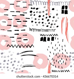 Creative seamless pattern with hand drawn textures. Vector.