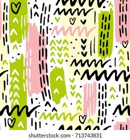 Creative seamless pattern with hand drawn textures. Abstract background.