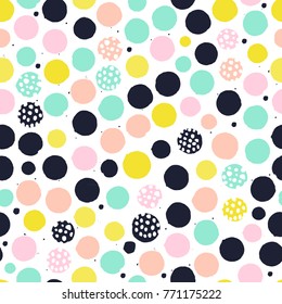 Creative seamless pattern with hand drawn textures. Abstract background. Polka dot pattern.