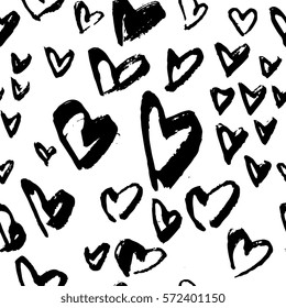 Creative seamless pattern with hearts. Textures made with ink. Hand-drawn for your designs: posters, invitations, cards, etc. Vector.