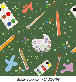 Creative seamless pattern with instruments for art