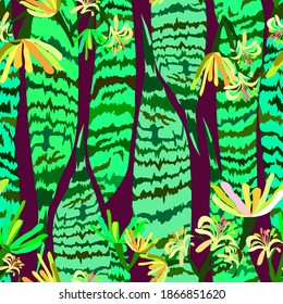 Creative seamless pattern with leaves sansevieri.On a purple background..Fashionable print.Background for printing a brochure, poster, party, vintage textile design, postcard, fabric, Wallpaper or pac