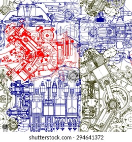 Creative seamless pattern made up of drawings of old motors. Can be used for wallpaper, pattern fills, web page background, surface textures. 