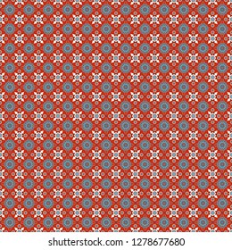 Creative seamless pattern, modern diagonal abstract background with geometric elements. Blue, orange and red diagonal tiles. Vector stock illustration in a modern flat style.