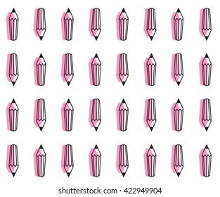 Creative seamless pattern with pencil. artist's and designer's tools. Flat, line design vector illustration. School, education, children theme. Pencil icon. pink color