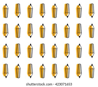 Creative seamless pattern with pencil. artist's and designer's tools. Flat, line design vector illustration. School, education, children theme. Pencil icon. yellow color