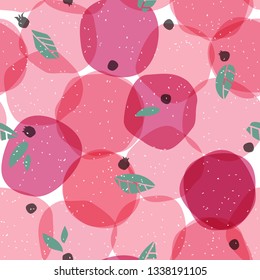 Creative seamless pattern with pink berry. Polka dot background in scandinavian style. Hand drawn vector illustration for print, design, fabric.