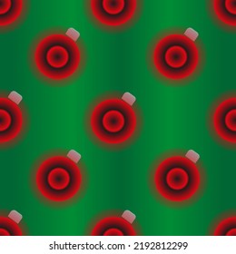 Creative seamless pattern with red neon christmas balls on beautiful green gradient background. Christmass background. Christmas concept. New year wrapping paper for gift box.