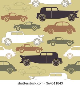 Creative  seamless pattern with set of retro cars.  Perfect template for wallpaper, retro card, paper, linen,  tissue, design fabric, coloring wallpaper and more creative designs.