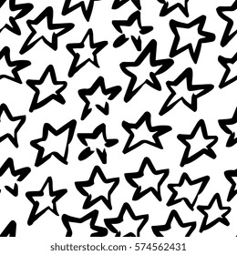 Creative seamless pattern with stars. Textures made with ink. Hand-drawn for your designs: posters, invitations, cards, etc. Vector.