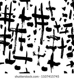 Creative seamless pattern. Textures made with black ink. Hand brush painting for your designs: logo, for posters, invitations, cards, etc. Vector.
