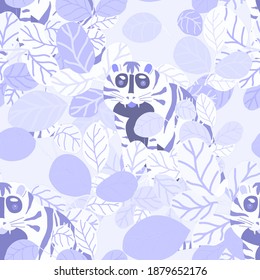Creative seamless pattern with tiger in tropical forest. Bright summer print for any purposes. Trendy style.	