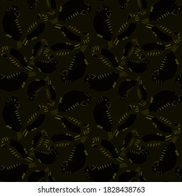 Creative seamless pattern with tropical birds, parrots, leaves and flowers. Trendy texture with hand drawn exotic plants. Swimwear botanical design. Jungle exotic summer print.