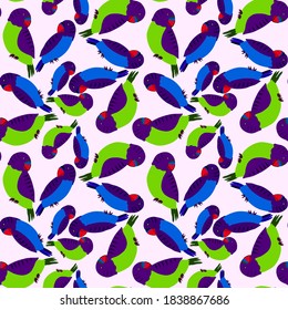 Creative seamless pattern with tropical birds, parrots, leaves and flowers. Trendy texture with hand drawn exotic plants. Swimwear botanical design. Jungle exotic summer print.	