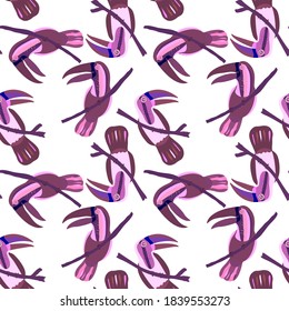 Creative seamless pattern with tropical birds, parrots, leaves and flowers. Trendy texture with hand drawn exotic plants. Swimwear botanical design. Jungle exotic summer print.	