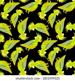 Creative seamless pattern with tropical birds, parrots, leaves and flowers. Trendy texture with hand drawn exotic plants. Swimwear botanical design. Jungle exotic summer print.	