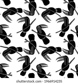Creative seamless pattern with tropical birds, parrots, leaves and flowers. Trendy texture with hand drawn exotic plants. Swimwear botanical design. Jungle exotic summer print.	