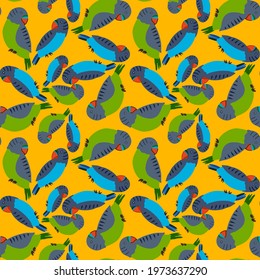 Creative seamless pattern with tropical birds, parrots, leaves and flowers. Trendy texture with hand drawn exotic plants. Swimwear botanical design. Jungle exotic summer print.	