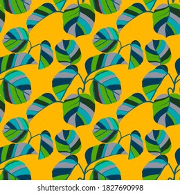 Creative seamless pattern with tropical leaves and flowers. Trendy texture with hand drawn exotic plants. Swimwear botanical design. Jungle exotic summer print.