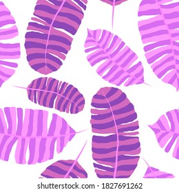 Creative seamless pattern with tropical leaves. Trendy texture with hand drawn exotic plants. Swimwear botanical design. Jungle exotic summer print.