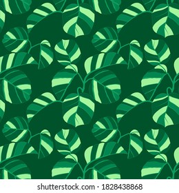 Creative seamless pattern with tropical leaves. Trendy pattern with hand drawn exotic plants. Swimwear botanical design. Jungle exotic summer print.