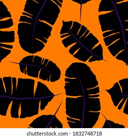Creative seamless pattern with tropical leaves. Trendy pattern with hand drawn exotic plants. Swimwear botanical design. Jungle exotic summer print.