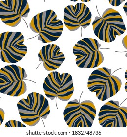 Creative seamless pattern with tropical leaves. Trendy pattern with hand drawn exotic plants. Swimwear botanical design. Jungle exotic summer print.