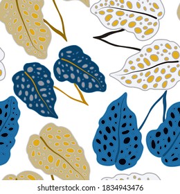 Creative seamless pattern with tropical leaves. Trendy pattern with hand drawn exotic plants. Swimwear botanical design. Jungle exotic summer print.