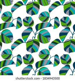 Creative seamless pattern with tropical leaves. Trendy pattern with hand drawn exotic plants. Swimwear botanical design. Jungle exotic summer print.