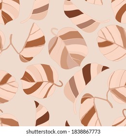 Creative seamless pattern with tropical leaves. Trendy pattern with hand drawn exotic plants. Swimwear botanical design. Jungle exotic summer print.	
