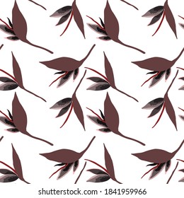 Creative seamless pattern with tropical leaves. Trendy pattern with hand drawn exotic plants. Swimwear botanical design. Jungle exotic summer print.	