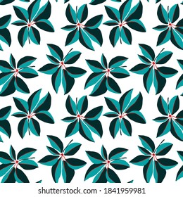 Creative seamless pattern with tropical leaves. Trendy pattern with hand drawn exotic plants. Swimwear botanical design. Jungle exotic summer print.	