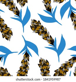 Creative seamless pattern with tropical leaves. Trendy pattern with hand drawn exotic plants. Swimwear botanical design. Jungle exotic summer print.	