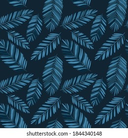 Creative seamless pattern with tropical leaves. Trendy pattern with hand drawn exotic plants. Swimwear botanical design. Jungle exotic summer print.	