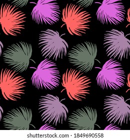 Creative seamless pattern with tropical leaves. Trendy pattern with hand drawn exotic plants. Swimwear botanical design. Jungle exotic summer print.	