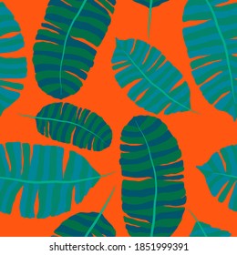 Creative seamless pattern with tropical leaves. Trendy pattern with hand drawn exotic plants. Swimwear botanical design. Jungle exotic summer print.	