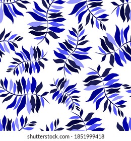 Creative seamless pattern with tropical leaves. Trendy pattern with hand drawn exotic plants. Swimwear botanical design. Jungle exotic summer print.	