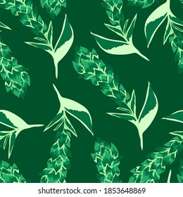 Creative seamless pattern with tropical leaves. Trendy pattern with hand drawn exotic plants. Swimwear botanical design. Jungle exotic summer print.	