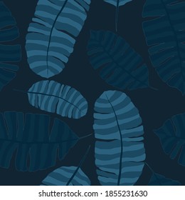 Creative seamless pattern with tropical leaves. Trendy pattern with hand drawn exotic plants. Swimwear botanical design. Jungle exotic summer print.	